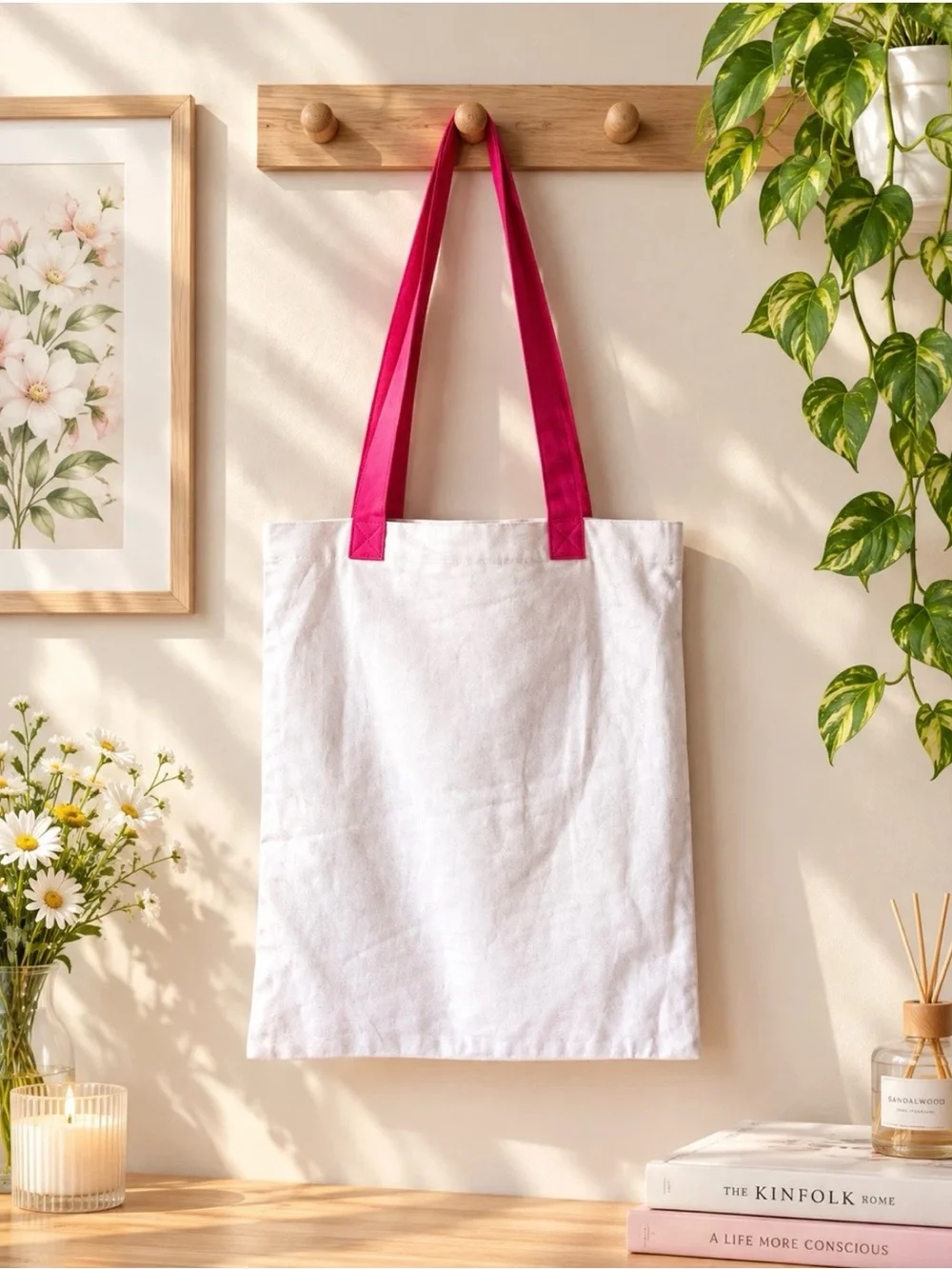 RADLEY LONDON White Canvas Tote with Pink Handles and Polka Dots
